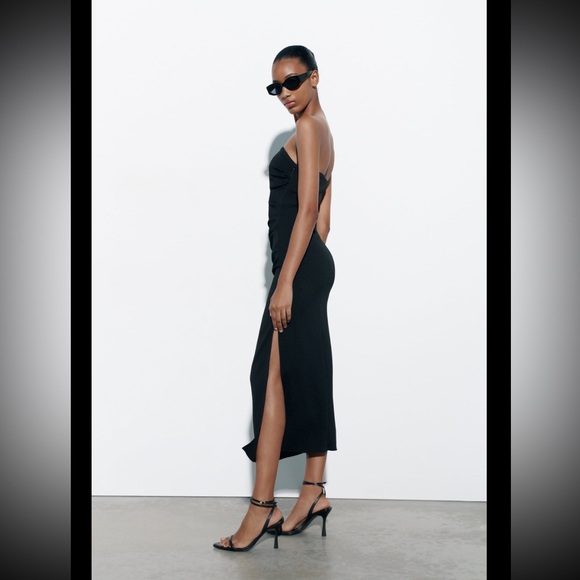 ZARA STRAIGHT NECK MIDI DRESS - Picture 3 of 9